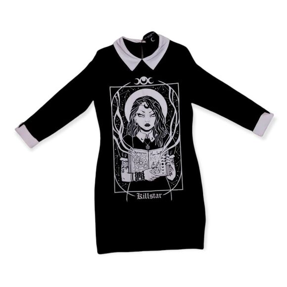 KILLSTAR- GOTHIC, PENTEGRAM, WITCHY, WICCAN, "MOON SPELL" DRESS, WHITE COLLAR - Picture 3 of 15
